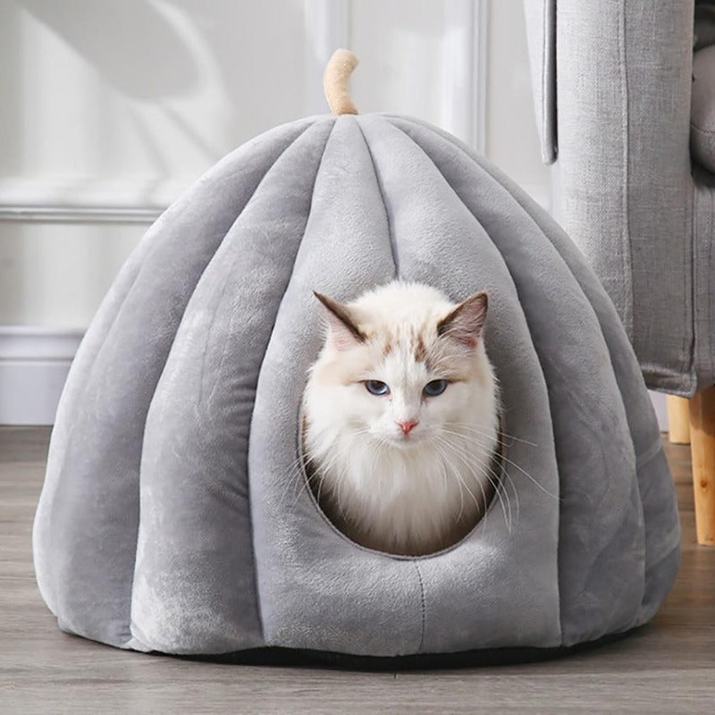 Pumpkin Cat Cave with Removable Cat Bed Cushion