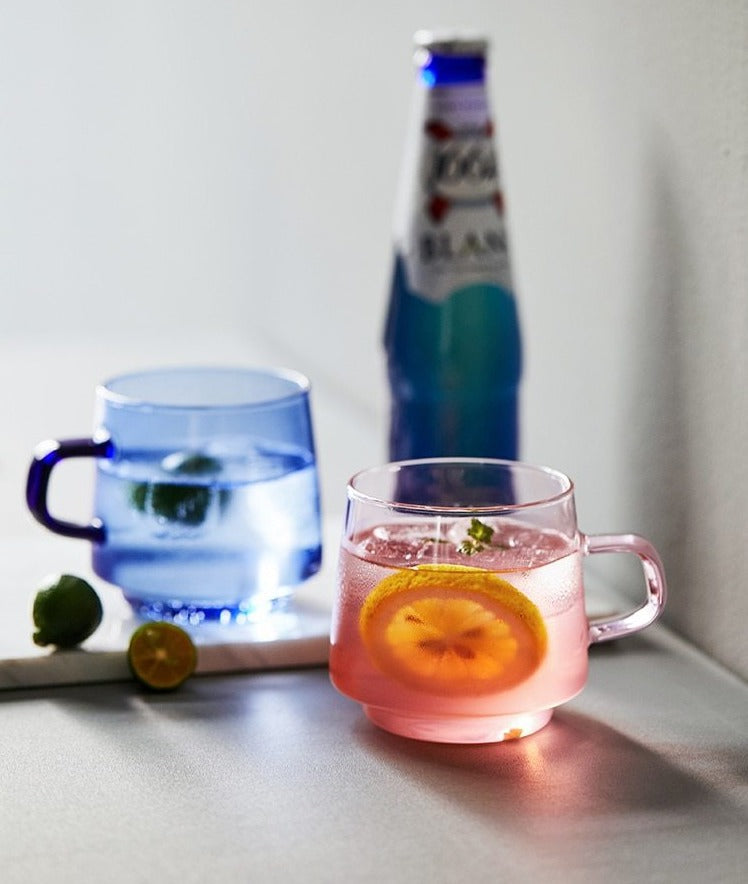 Colored Glass Tea Cup With Saucer