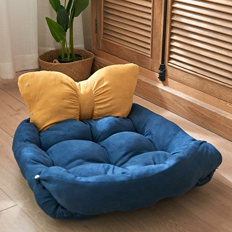 Cute Bow Multifunctional Plush Dog Bed Mattress & Dog Bed Nest