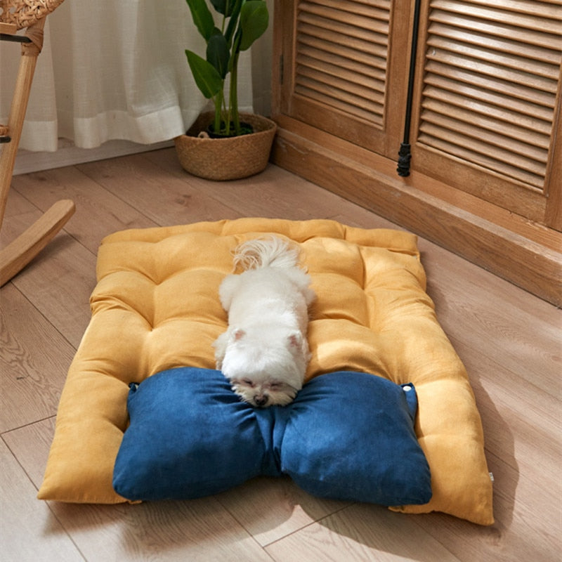 Cute Bow Multifunctional Plush Dog Bed Mattress & Dog Bed Nest