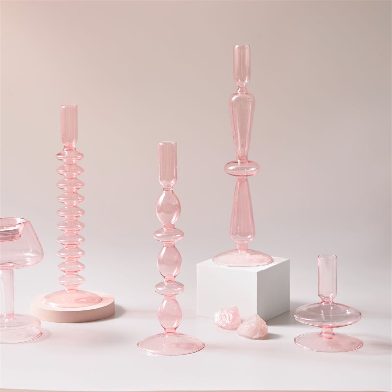 Sakura Pink Glass Taper Candle Holder & Vases