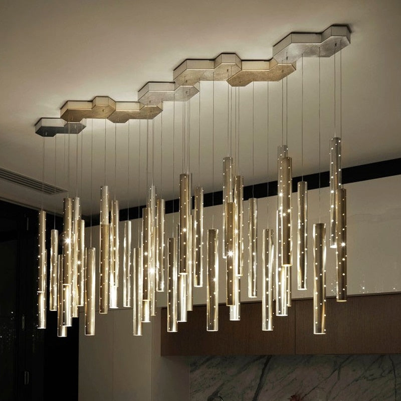 Sparkling Long Cylindrical Chandelier