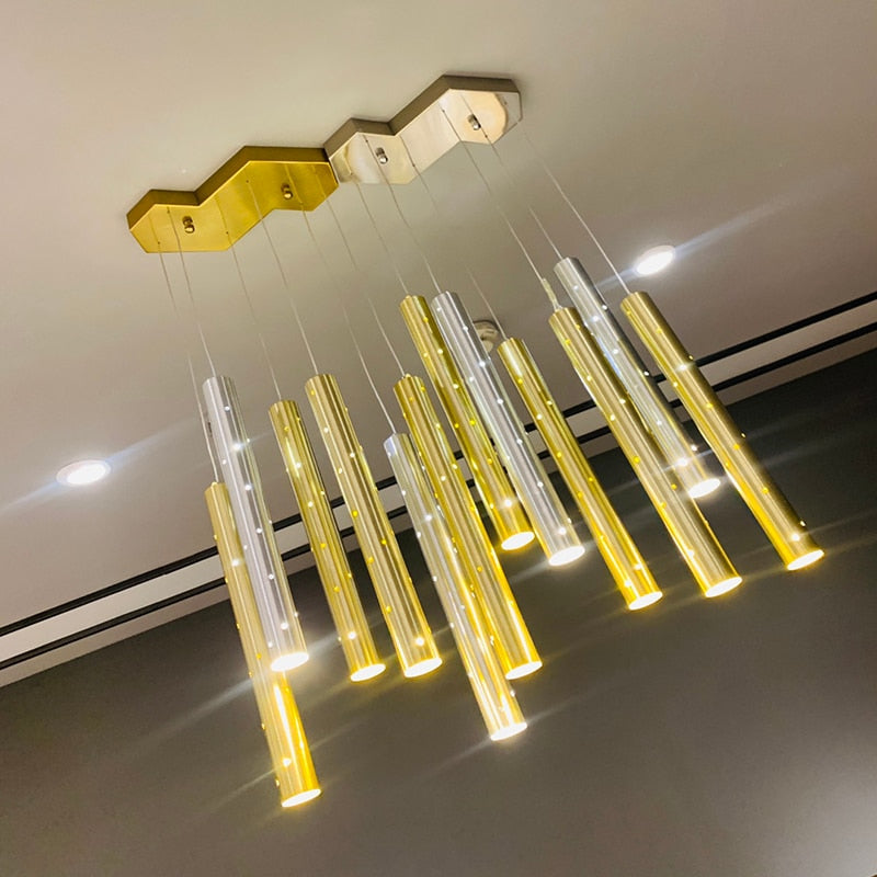 Sparkling Long Cylindrical Chandelier