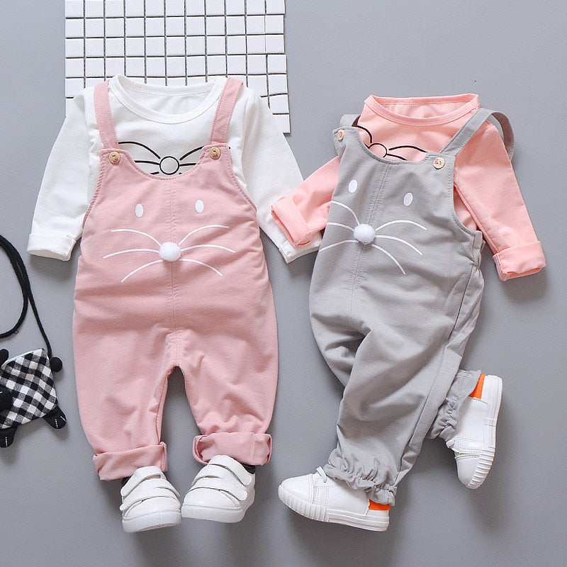 Girls Pink Dungaree & Top Set