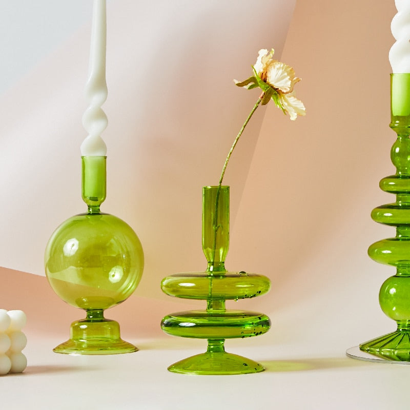 Green Grass Glass Candle Holders