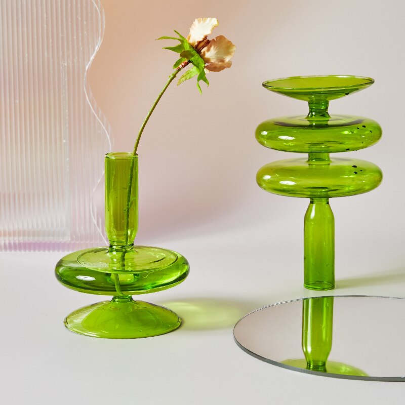 Green Grass Glass Candle Holders