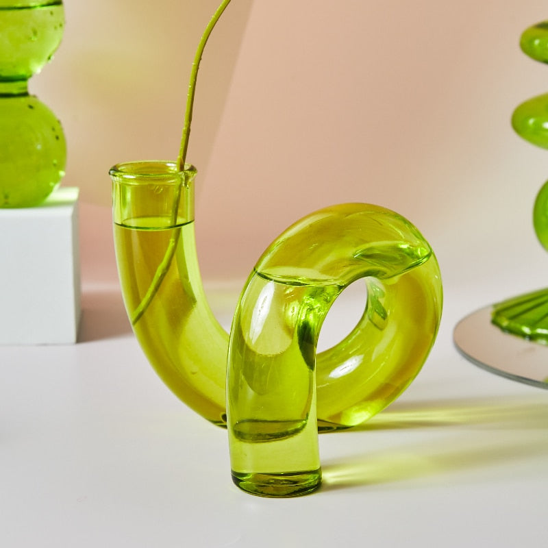 Green Grass Glass Candle Holders