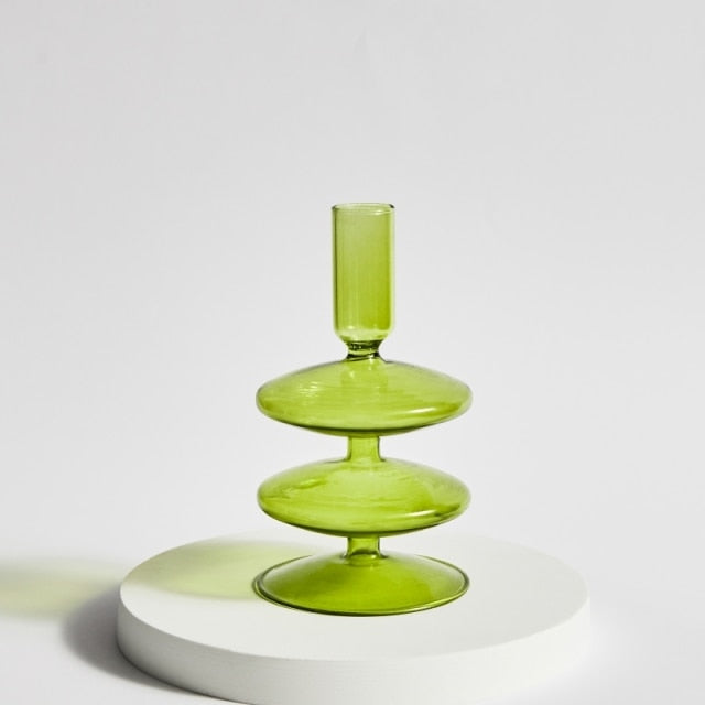 Green Grass Glass Candle Holders