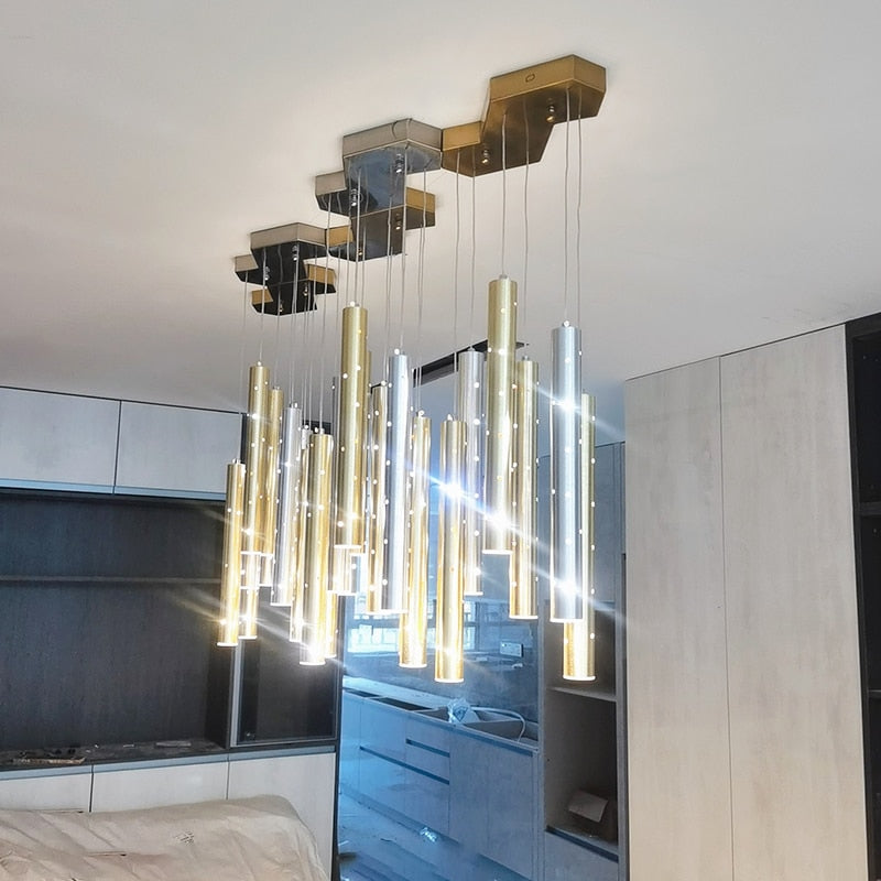 Sparkling Long Cylindrical Chandelier