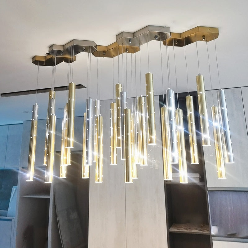 Sparkling Long Cylindrical Chandelier