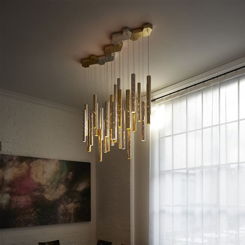 Sparkling Long Cylindrical Chandelier