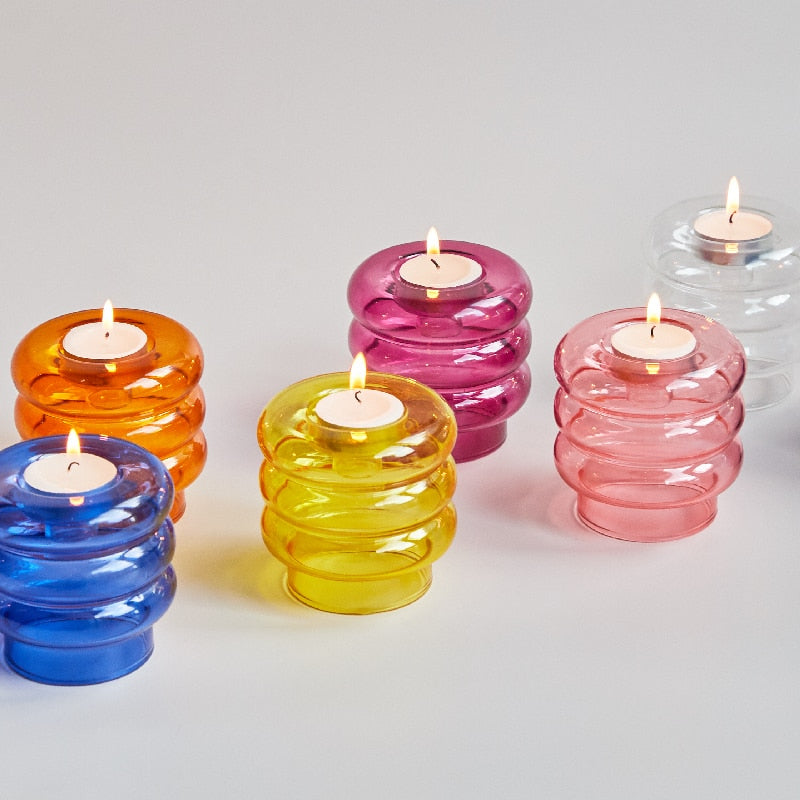 Candeliere conico in vetro centrotavola astratto e portacandele tealight