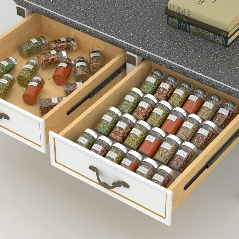 1-4 Tier Acrylic Spice Drawer Organizer – Expandable Acrylic Spice Rack for Kitchen Storage