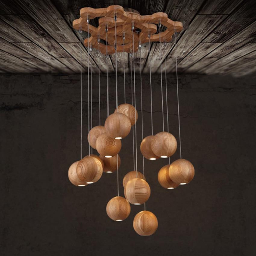 Lustre boule en bois massif moderne