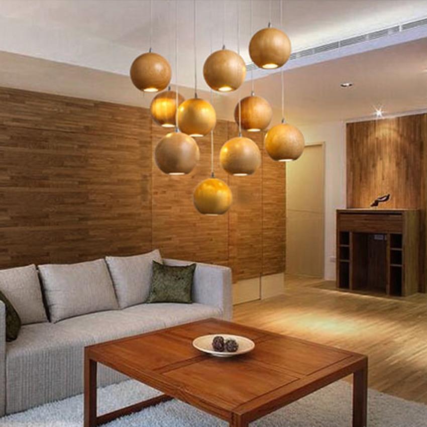 Lustre boule en bois massif moderne