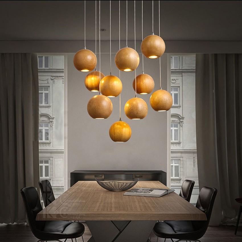 Lustre boule en bois massif moderne