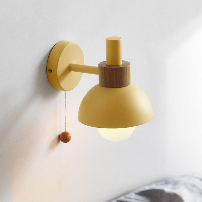 Colored Wood & Metal Globe Wall Sconce with Pull Cord