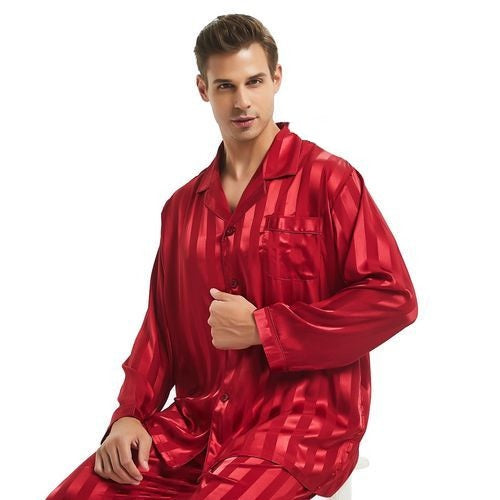 Langärmliges Satin-Pyjama-Set für Herren