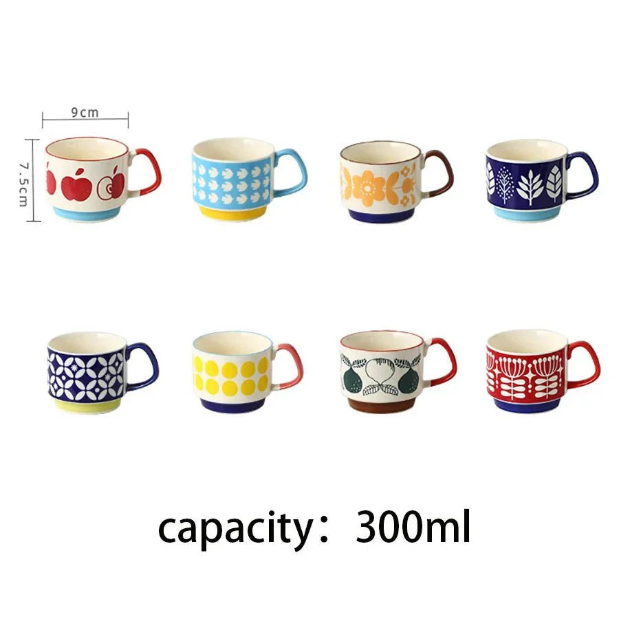 Taza de café apilable colorida del estilo retro