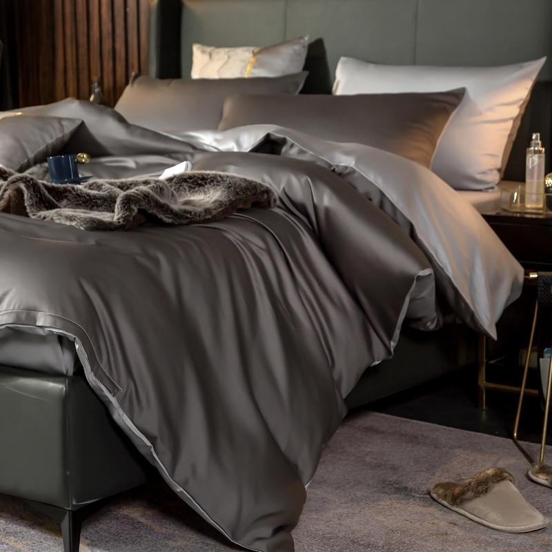 Reversible Grey Duvet Cover Set (Egyptian Cotton, 600 TC)