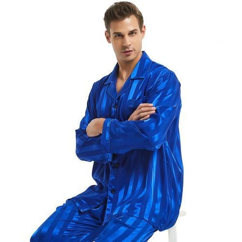 Langärmliges Satin-Pyjama-Set für Herren