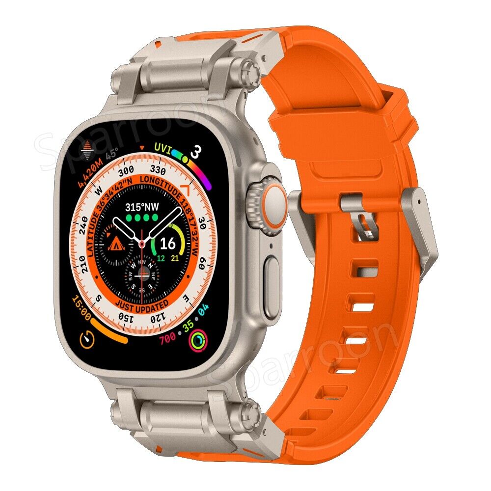 Correa de goma flúor táctica Explorer + funda ultra de metal para Apple Watch 9 8 7 6 5 4 SE