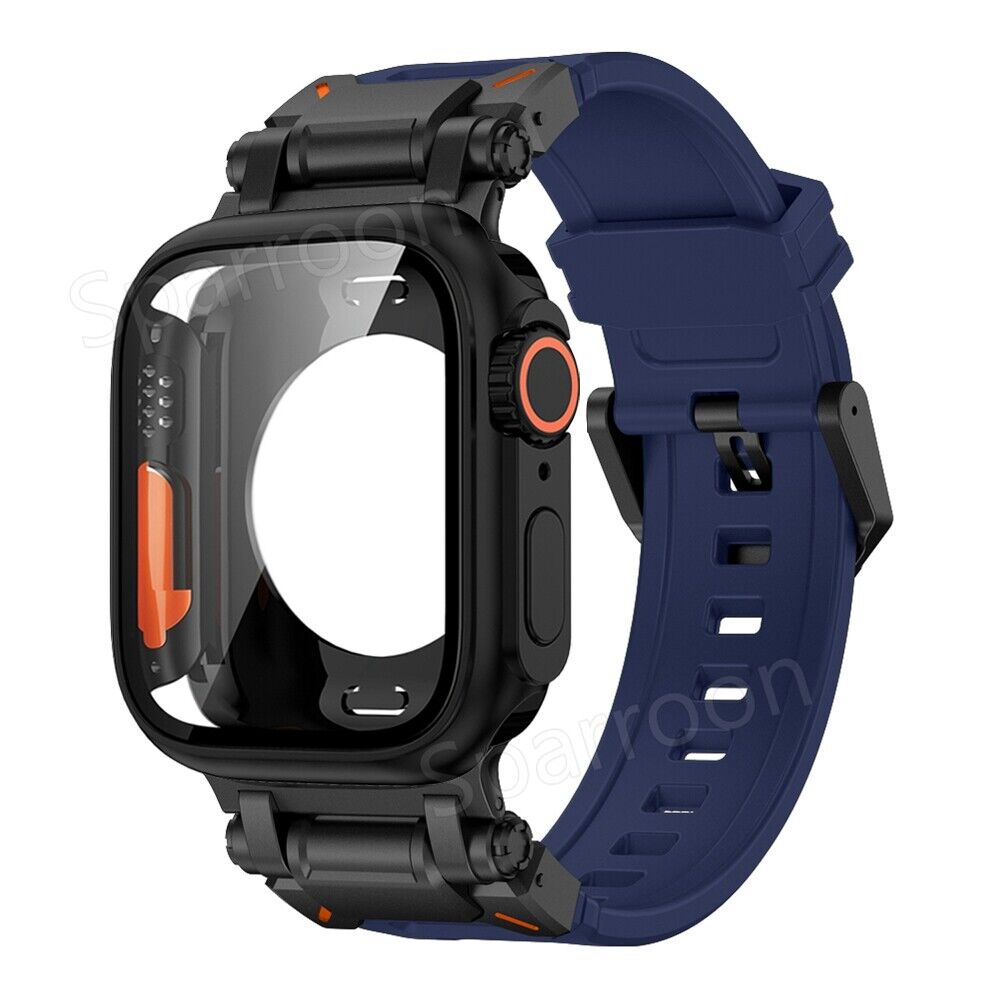 Correa de goma flúor táctica Explorer + funda ultra de metal para Apple Watch 9 8 7 6 5 4 SE