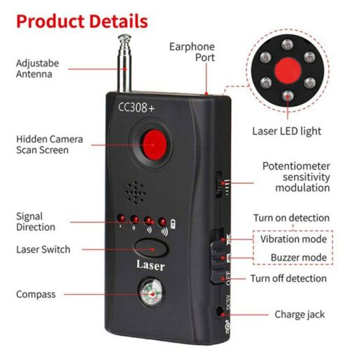 Detetor de Bugs Superior com Detecção de Câmera Oculta e Microfone