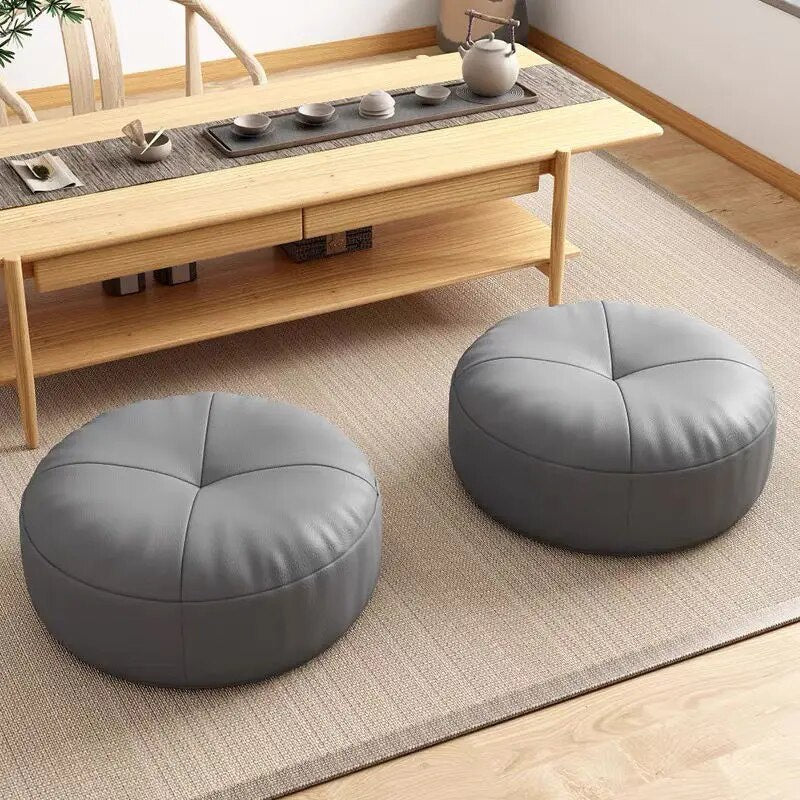 Coussin de sol en cuir Nappa de style japonais – Remplissage en coton doux, futon tatami circulaire pour le confort du salon et du balcon