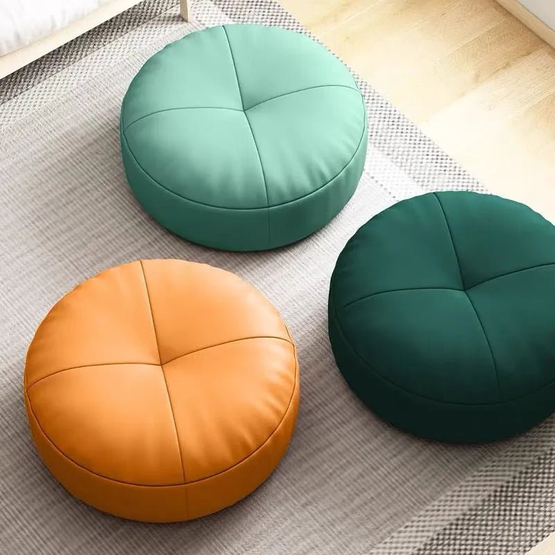 Coussin de sol en cuir Nappa de style japonais – Remplissage en coton doux, futon tatami circulaire pour le confort du salon et du balcon