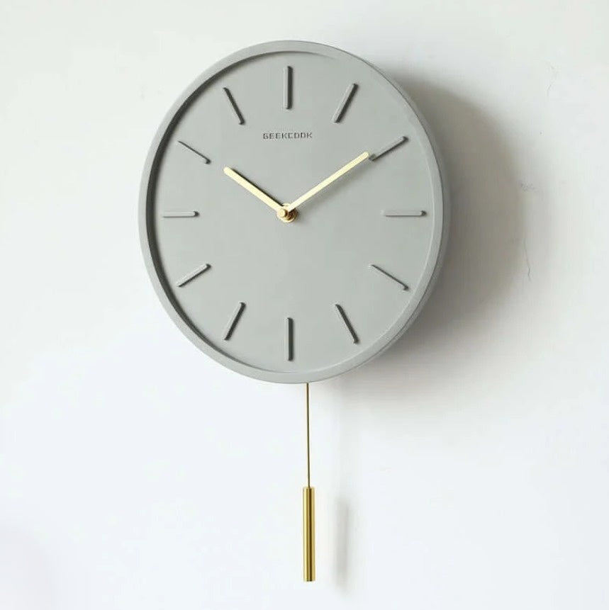 Nordic Cement Wall Clock with Metal Pendulum - Scandinavian Cement Wall Clock with Metal Pendulum