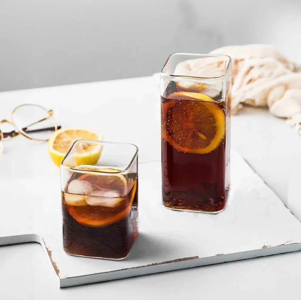 Conjuntos de Canecas de Café de Vidro Resistente ao Calor em Forma de Quadrado