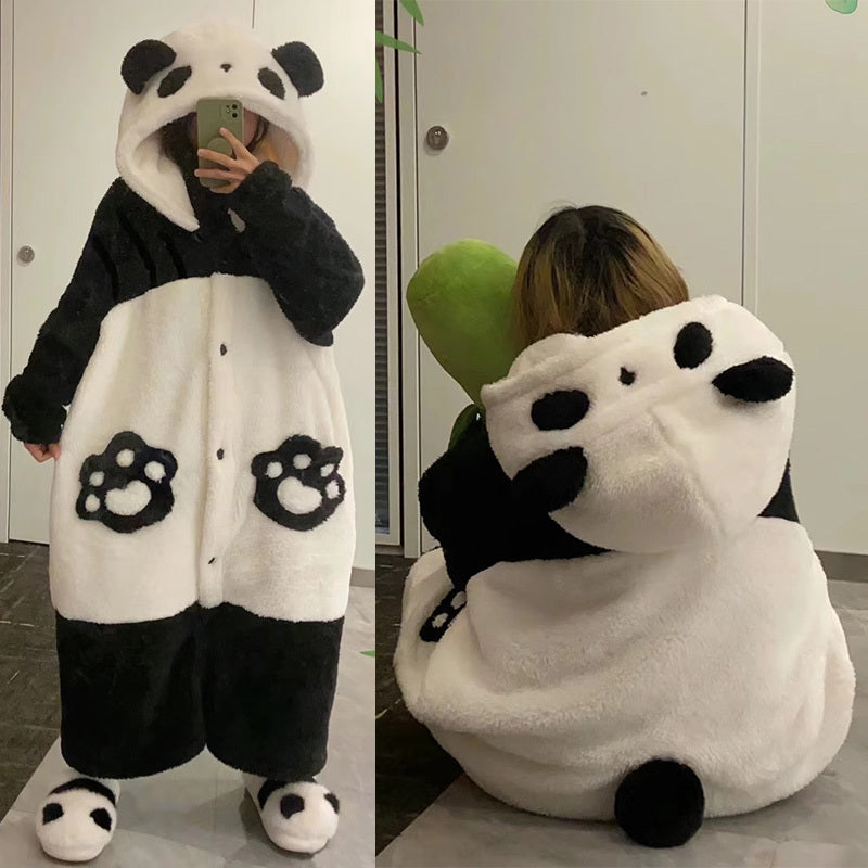 Set pigiama con cappuccio in peluche a forma di panda dei cartoni animati kawaii