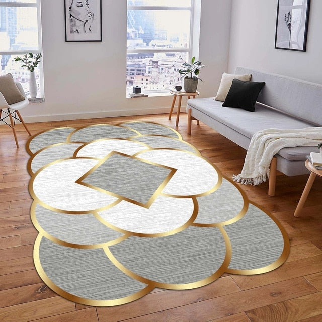 Tapis européens de luxe à finitions dorées – Grands tapis lavables pour salon et chambre à coucher