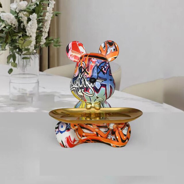 Graffiti Teddy Bear Resin Tray – Artistic Decor & Unique Gift for Art Lovers