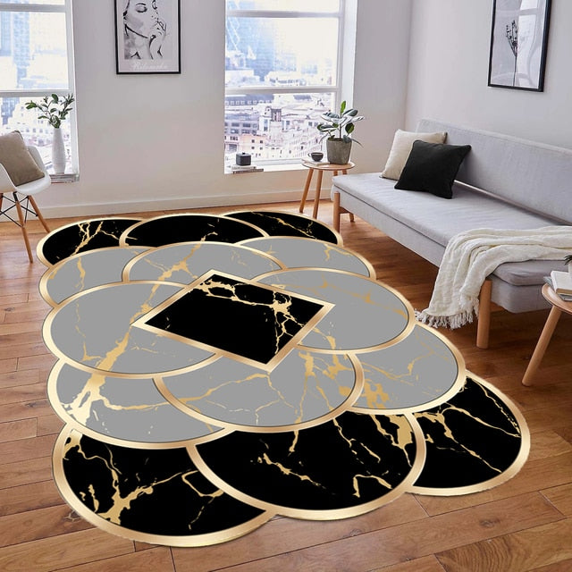 Tapis européens de luxe à finitions dorées – Grands tapis lavables pour salon et chambre à coucher