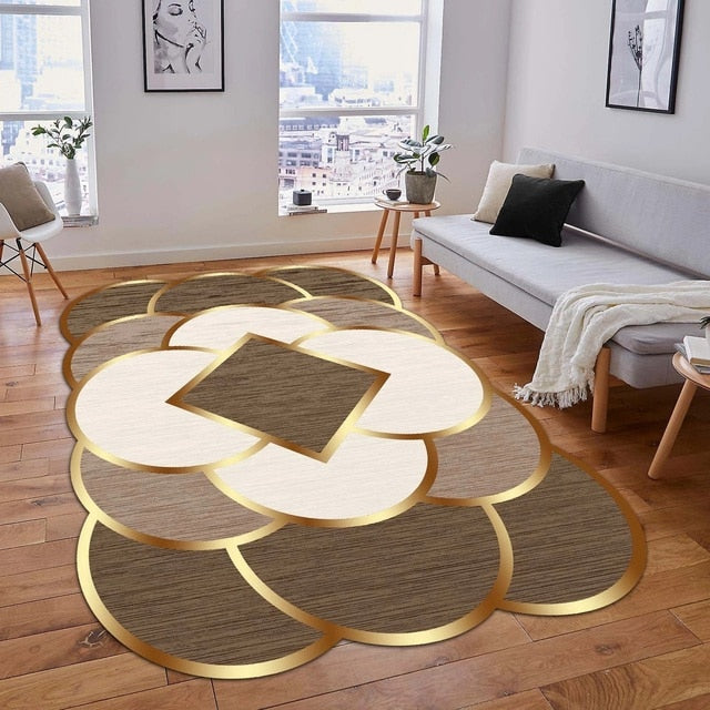 Tapis européens de luxe à finitions dorées – Grands tapis lavables pour salon et chambre à coucher