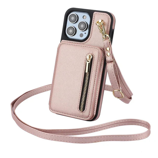 Cartera de lujo con cremallera y cuerpo cruzado Funda y vinilo para iPhone