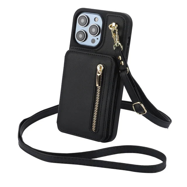 Cartera de lujo con cremallera y cuerpo cruzado Funda y vinilo para iPhone