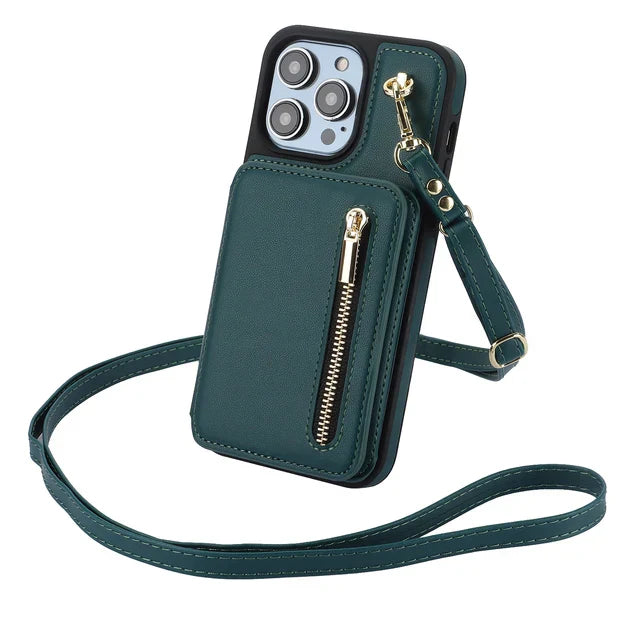 Cartera de lujo con cremallera y cuerpo cruzado Funda y vinilo para iPhone