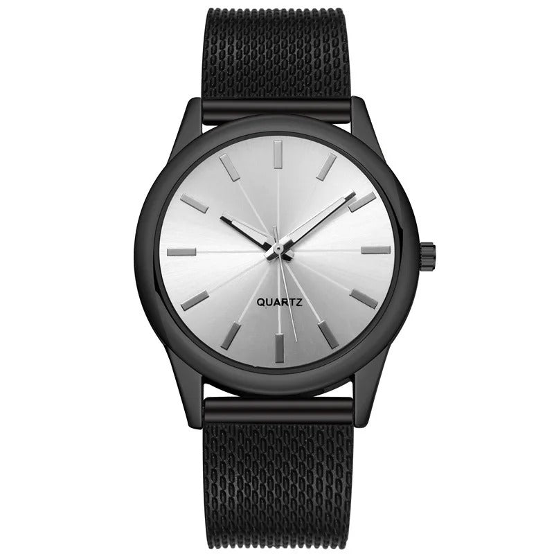 All Black minimalistische Herren- und Damenuhr – schwarzes Gehäuse mit Edelstahl-Mesh-Armband