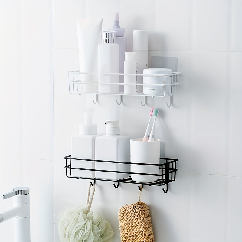 Wall-Mounted Bathroom Organizer with Hooks