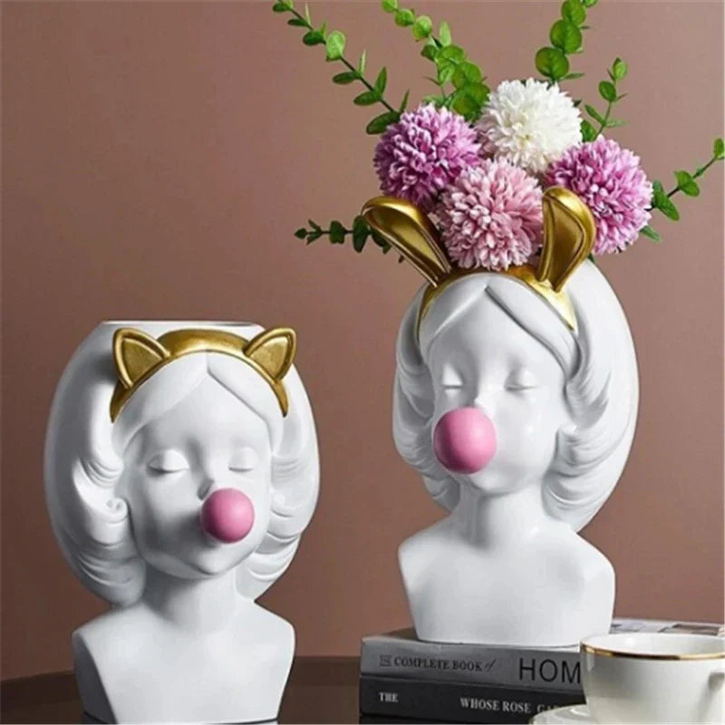 Cute Bubblegum Girl Ceramic Face Vase